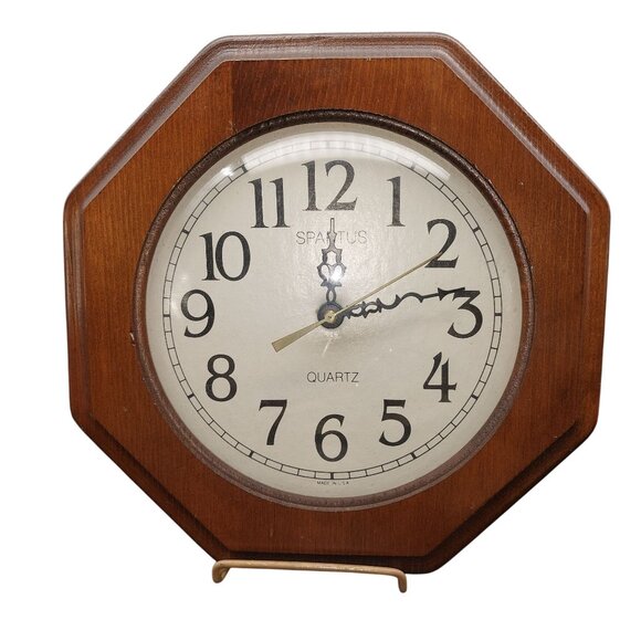 Spartus Vintage Octagon Wall/Table Clock Wood 10" - Picture 1 of 3
